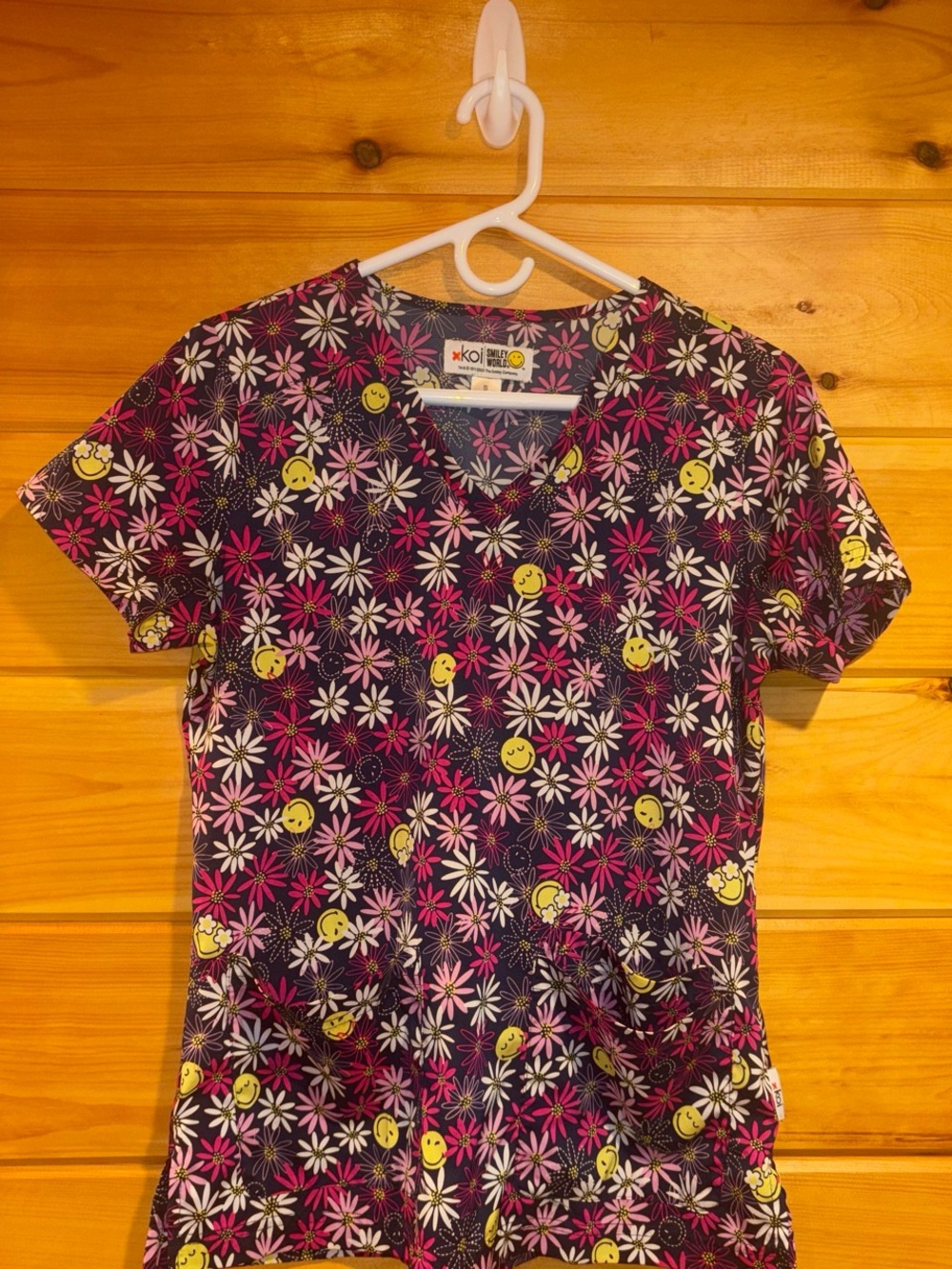 KOI  Floral & Smiley Scrub Top